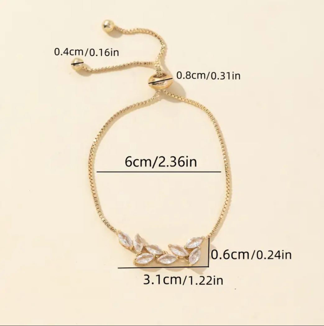Elegant Gold Adjustable Bracelet with Crystal Leaf Accents