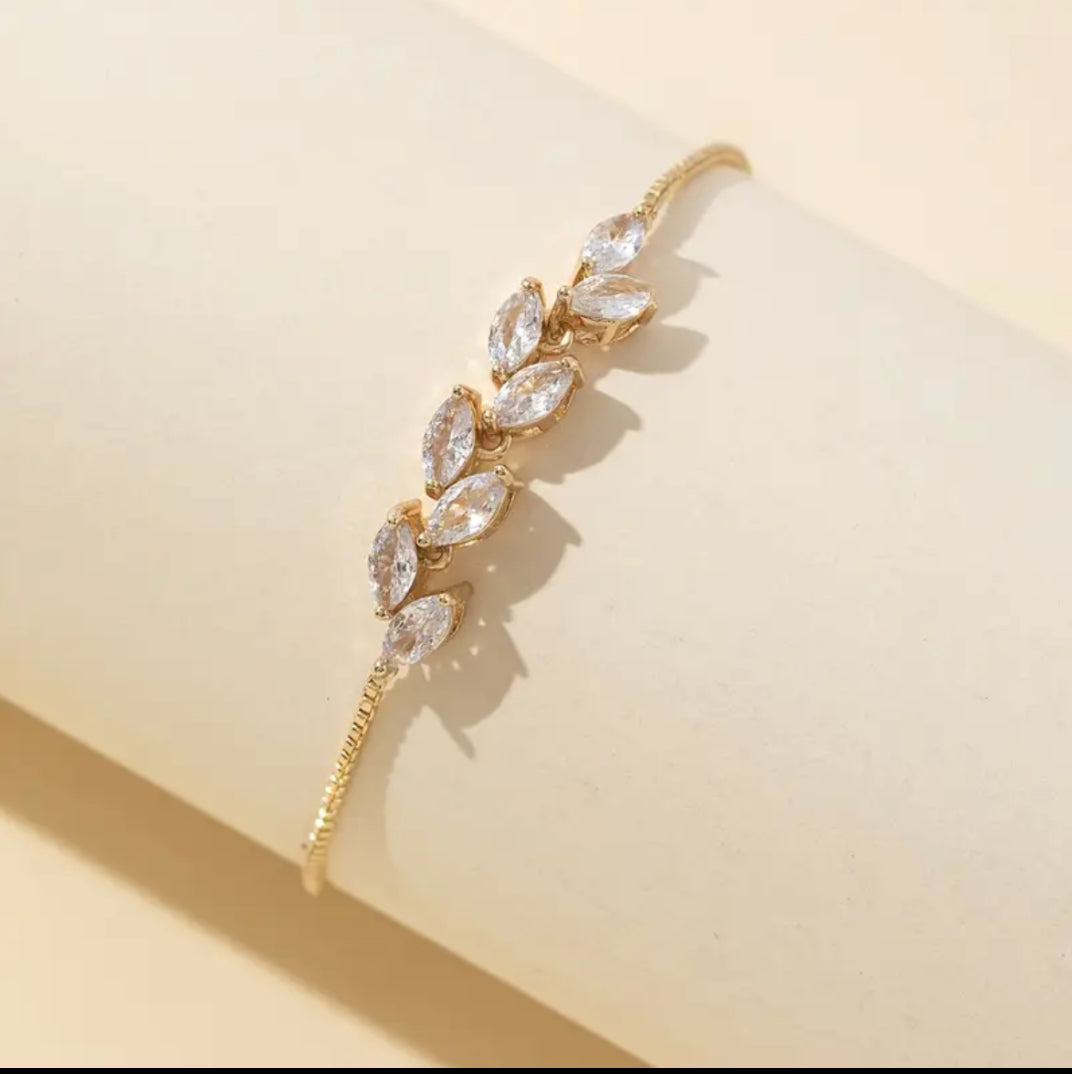 Elegant Gold Adjustable Bracelet with Crystal Leaf Accents