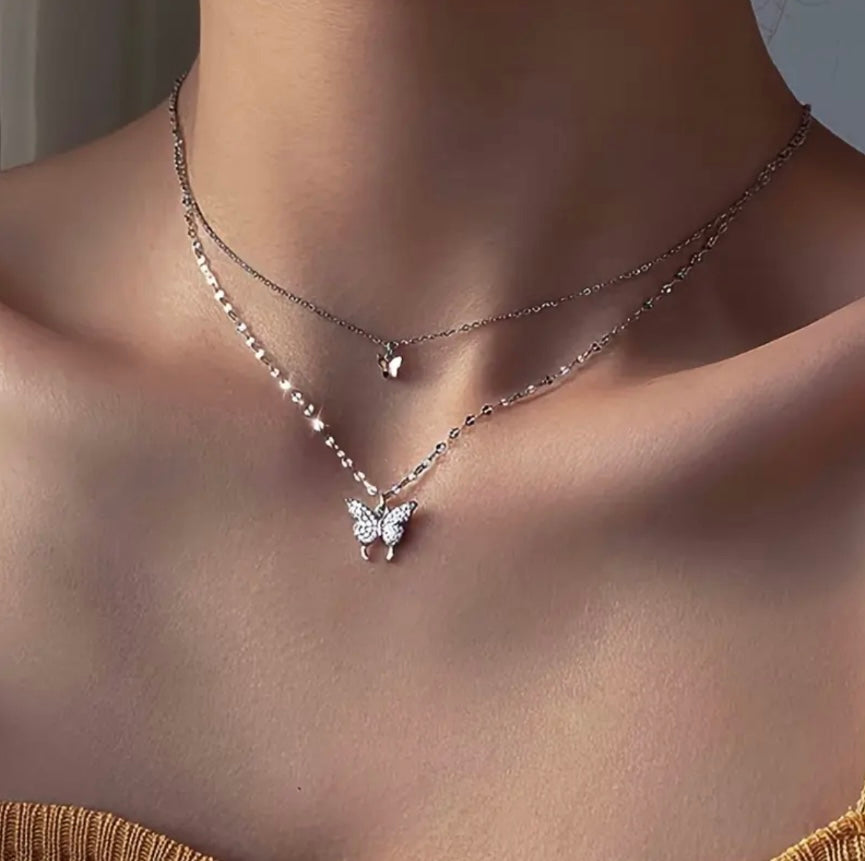 Silver Stainless Steel Butterfly Necklace – Elegant & Timeless