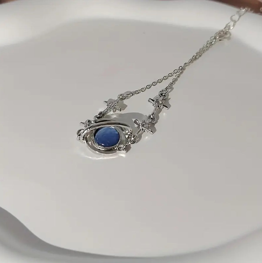 Silver Stainless Steel Bracelet with Blue Gem Accent – Elegant & Durable