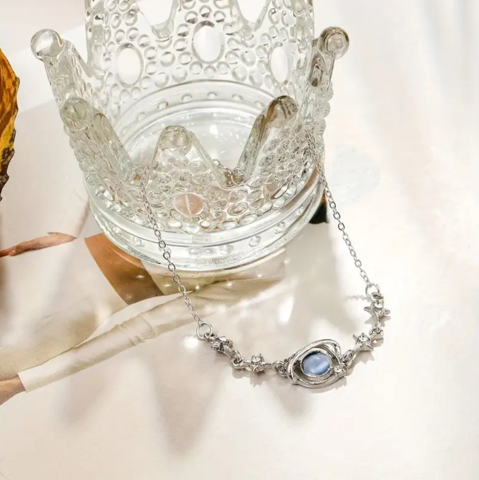 Silver Stainless Steel Bracelet with Blue Gem Accent – Elegant & Durable
