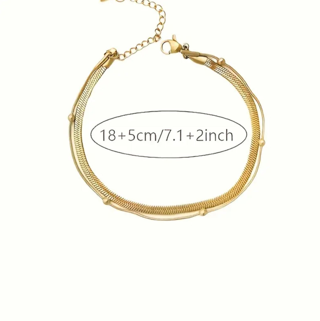 Elegant Vintage-Inspired Double Layer Bracelet with Beads & Leaf Accents