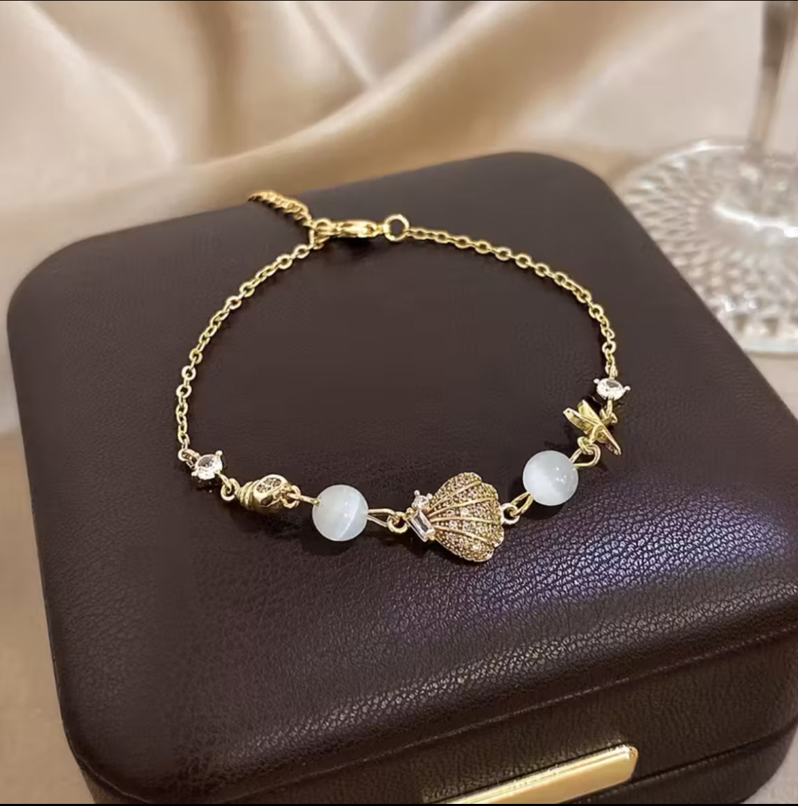 Gold-Plated Seashell & Starfish Charm Bracelet with Zirconia Accents