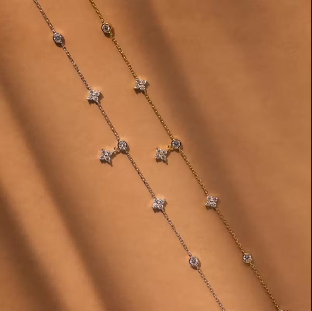 Golden Clover Necklace with Rhinestones