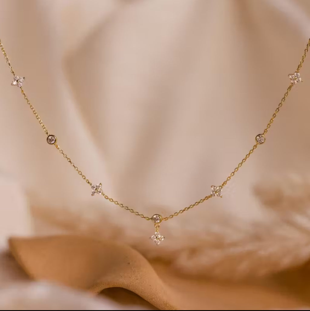 Golden Clover Necklace with Rhinestones