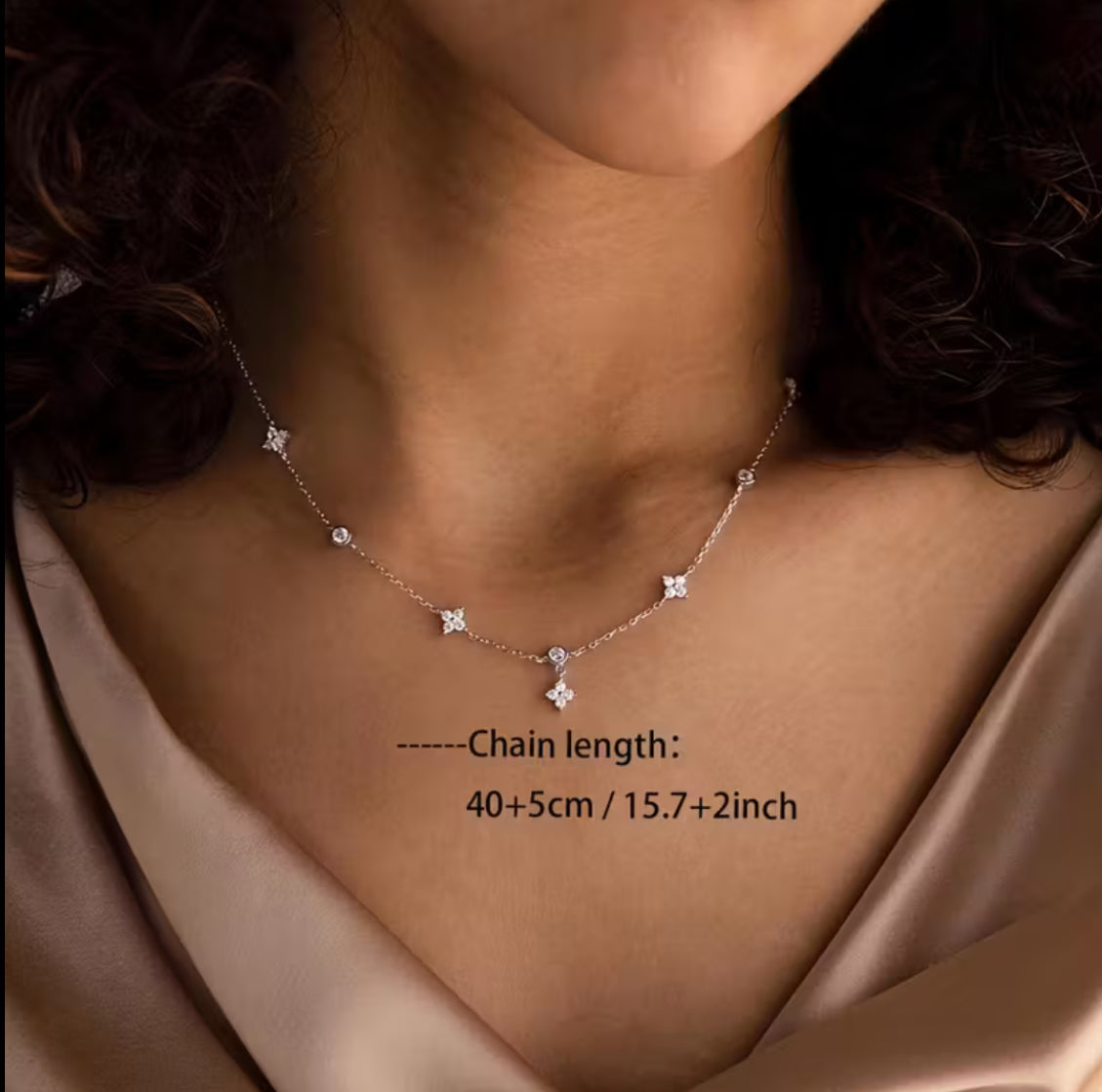 Golden Clover Necklace with Rhinestones